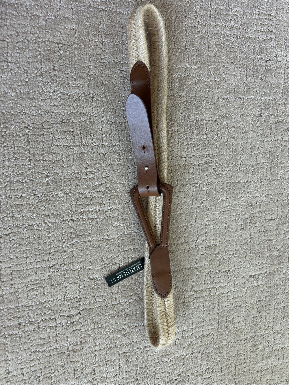 Lafayette 148 New York Natural Straw Belt with Brown Leather Trim